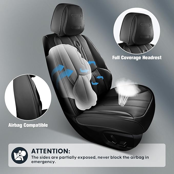 Car Seat Covers Custom Fit for Ford F150 2009-2026, Faux Leather Seat Cover Set for 2017-2026 F250 F350 F450, Accomodating Regular Cab Super Cab Super Crew Pickup Truck Cushions (Black, Front Seat)