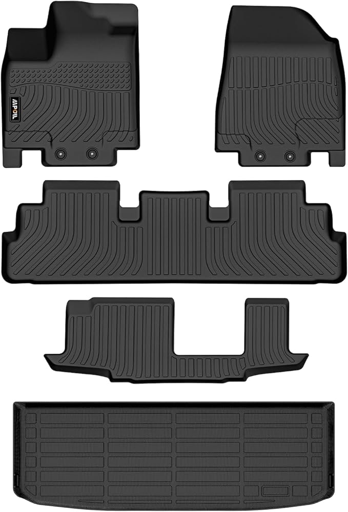 AIPOIL® Floor Mats & Cargo Liner Set for 2022-2025 Nissan Pathfinder 8 Seats & Infiniti QX60 7 Seats All Weather Protection TPE Anti-Slip Automotive Full Set Custom Car Mats Accessories - Black