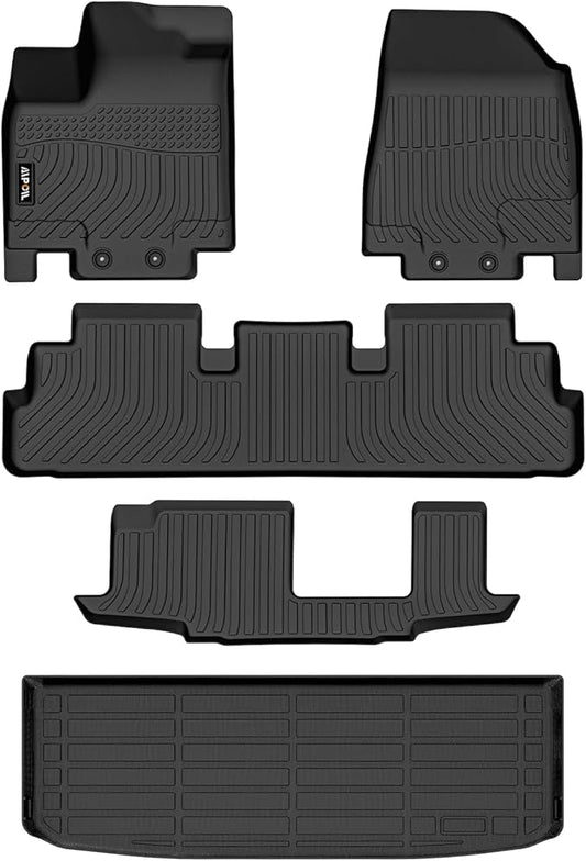 AIPOIL® Floor Mats & Cargo Liner Set for 2022-2025 Nissan Pathfinder 8 Seats & Infiniti QX60 7 Seats All Weather Protection TPE Anti-Slip Automotive Full Set Custom Car Mats Accessories - Black