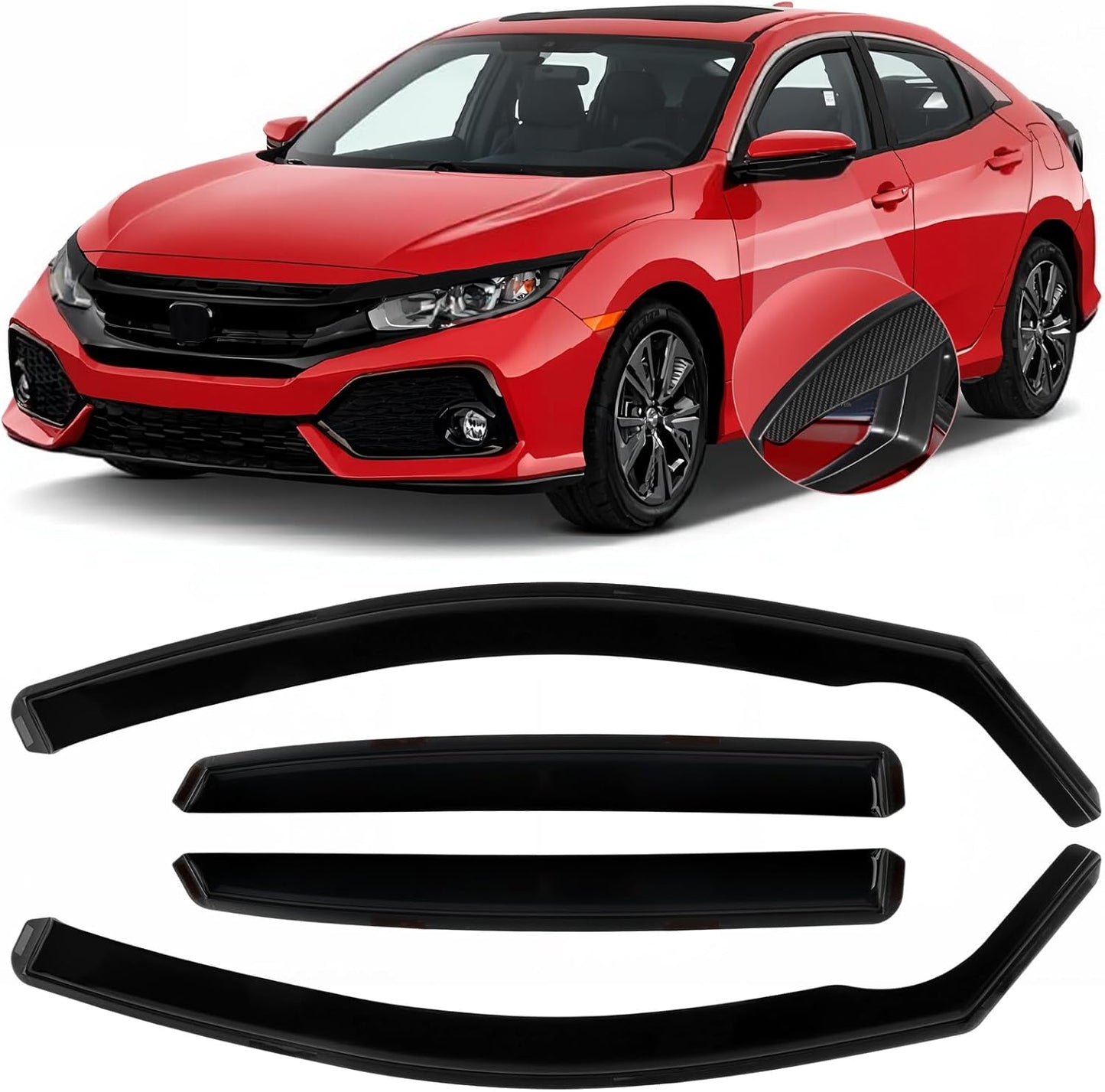 in Channel Window Visors Rain Guards for Honda Civic Hatchback 2016 2017 2018 2019 2020 2021, Durable Wind Deflectors Vent Shades Shields-4pcs
