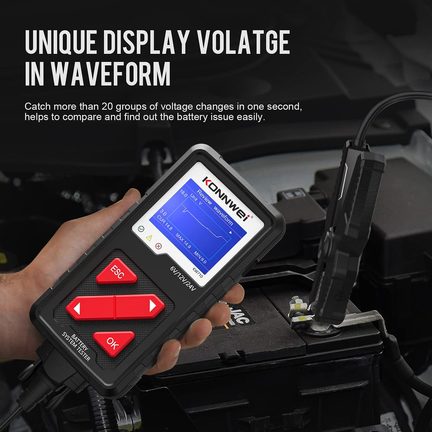 KONNWEI KW710 Car Battery Tester 6V 12V 24V, Battery Load Tester Automotive 100-2000CCA Digital Auto Battery Analyzer Alternator Starter Tester for Car Truck Motorcycle Marine ATV SUV