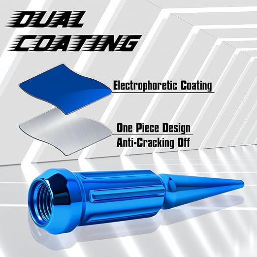 9/16-18 Spiked Lug Nuts, 3/4" Hex Closed End Nut with 1 Socket Key, Wheel Spiked Lug Nuts for Dodge Ram 1500 2500 3500, Ford F250 F350, Fit for Aftermarket Wheel (24Pcs,Blue)
