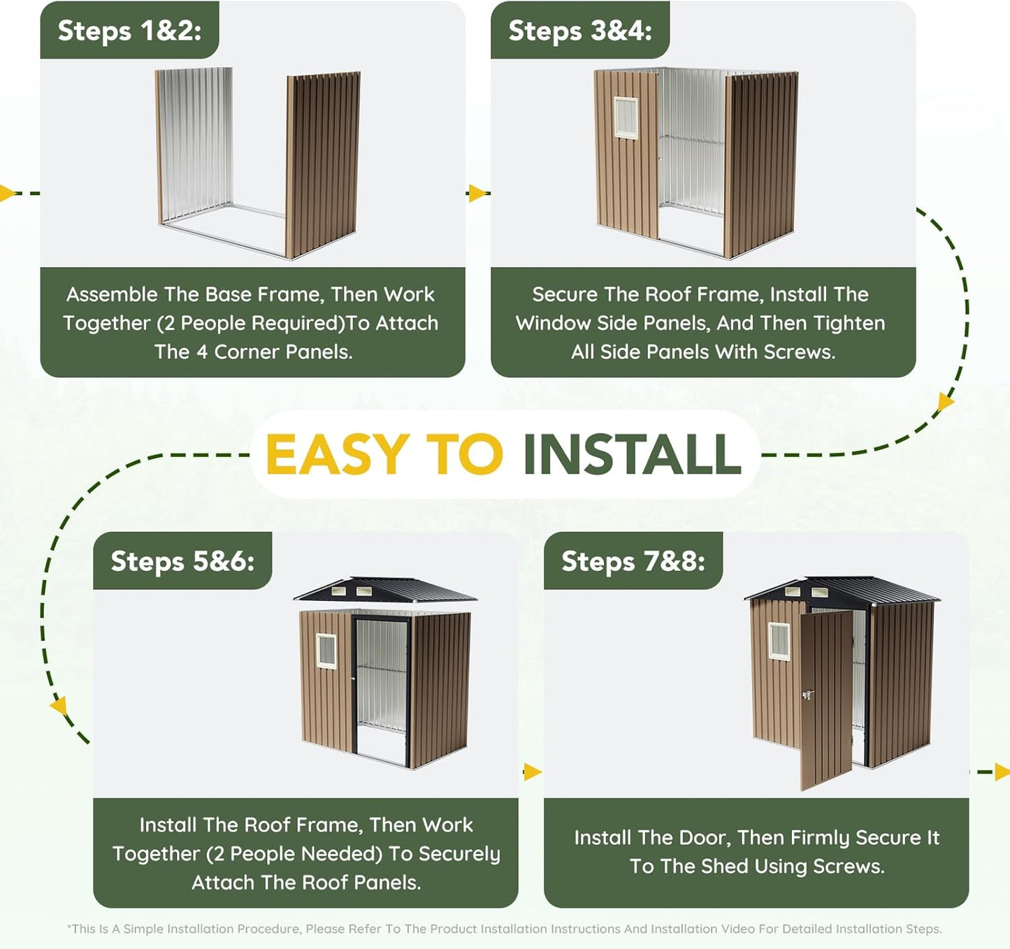 Breezz 6x4FT Outdoor Steel Storage Shed, Lockable Doors, Compact Metal Tool Shed for Garden, Backyard, Patio, Utility, and Bike Storage,Brown