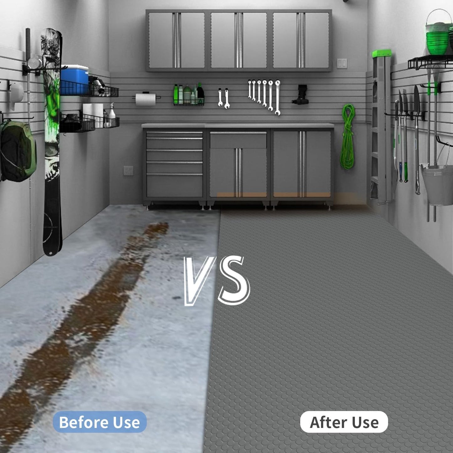 Premium Garage Floor Mat, Commercial Grade Heavy Duty Parking Mat for Garage Floor, Golf Cart Parking, Water/Stain Resistant Floor Runner (Grey Coin, 2 Rolls x 4 x 13 Feet)