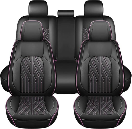 Huidasource Car Seat Covers Full Set, Waterprof Nappa Leather Automotive Seat Cover for Most Car SUV Pickup Truck, Universal Fit for Honda for Hyundai for BMW for Mazda(Full Set/Black&Purple)