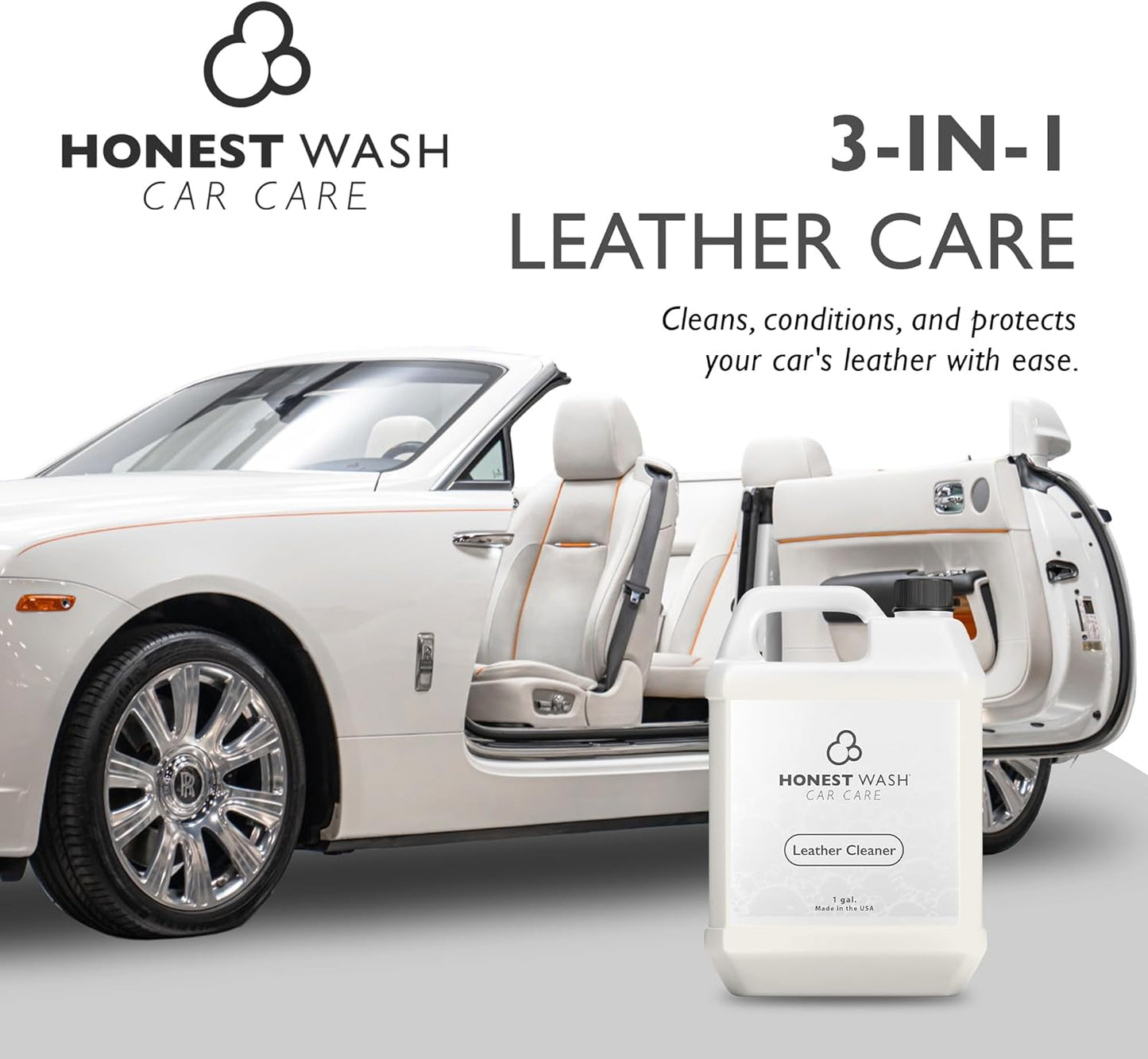 Honest Wash Car Leather Cleaner – Cleans, Conditions, & Restores Leather | Replenishes Natural Oils and Prevents Cracking | Non-Greasy Formula for Seats, Panels, & More | Made in The USA (128 Fl Oz)