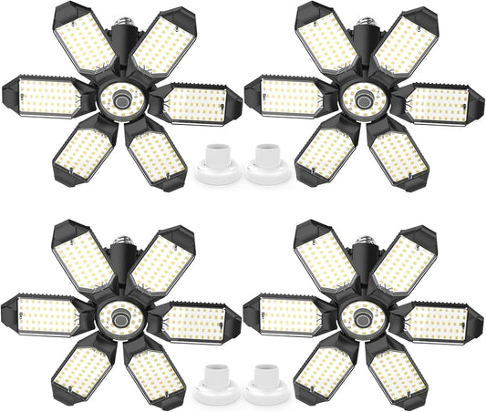 4 Pack LED Garage Lights,220W Super Bright Ceiling Led Shop Lights,Deformable Scew in E26 Base Garage Light for Basement Warehouse Workshpo