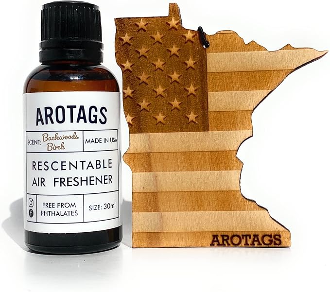 Arotags Car Air Freshener - Reusable Wood Diffuser - Hanging Odor Eliminator - Minnesota Patriot - Balsam & Cedar Scent