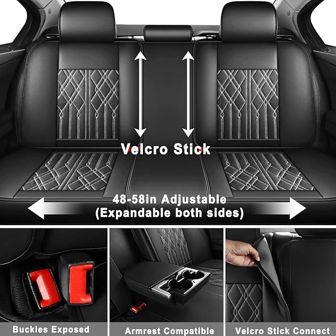 Huidasource Leather Seat Covers Full Set, Waterproof Breathable Car Seat Cover for Sedan SUV Pickup Truck, Universal Fit for BMW for Buick for Subaru for Lexus for Volvo (Full Set/Black&White)