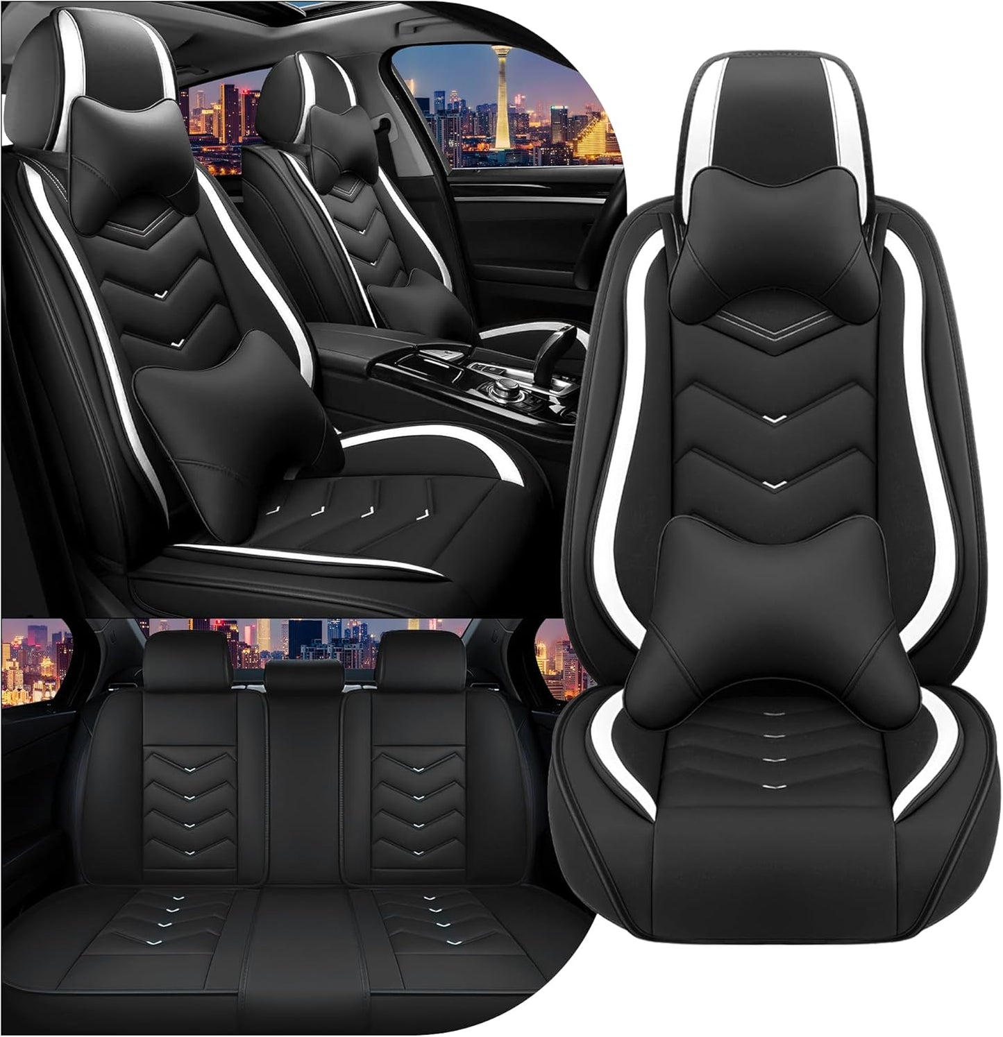 Car Seat Covers for Chrysler Pacifica 2004-2025, Stylish Sport Seat Cover, Premium Nappa Leather Car Seat Cover. Automobile Seat Covers Sets.(Luxury 5 Seats/Black White)