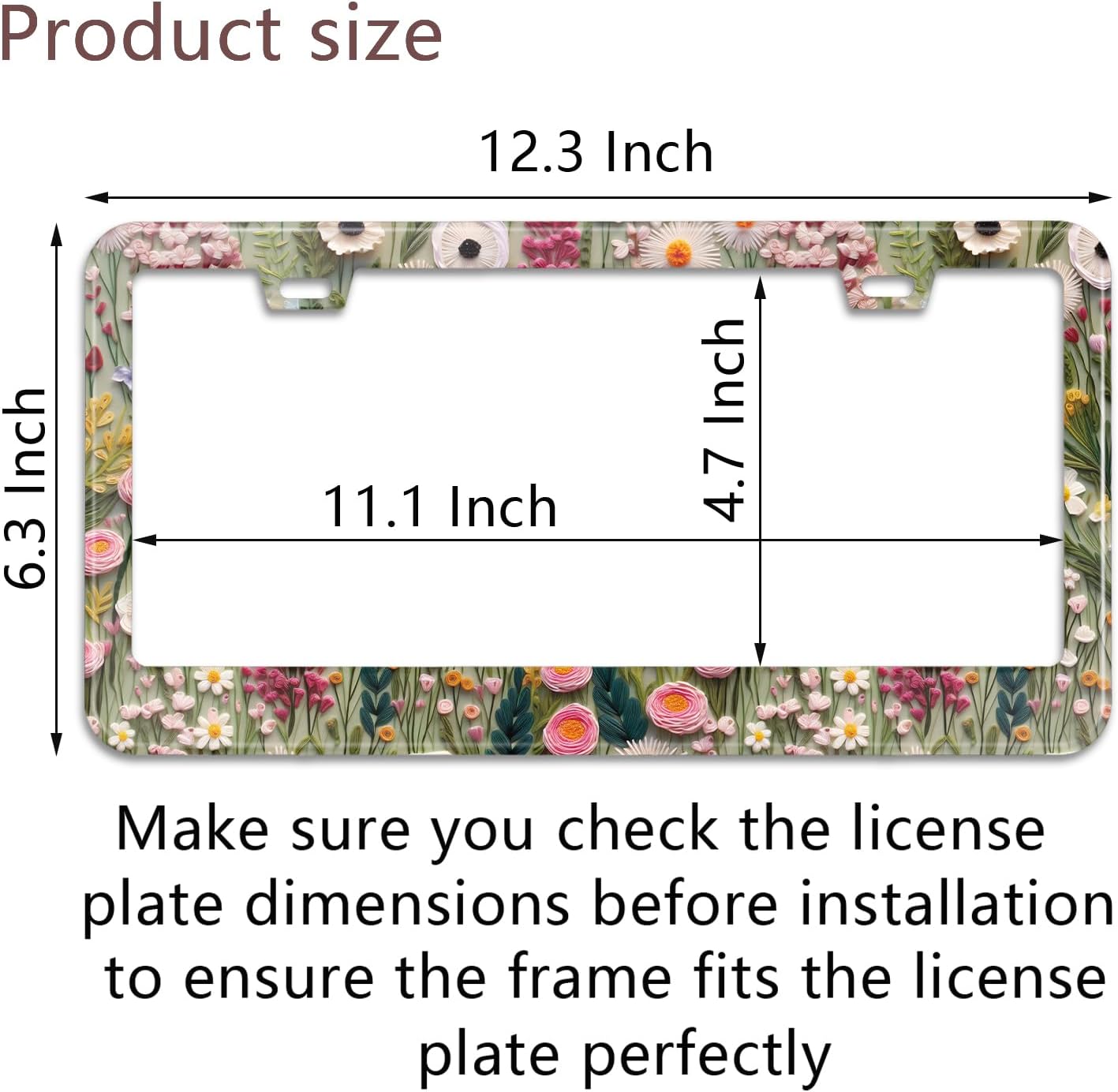 3D License Plate Frame Embroidered Floral Pattern Stainless Steel License Plate Frames Holder Covers Rust-Proof Auto Parts Decoration with Screws License Plate Holder for Car Accessories 12x6 Inch