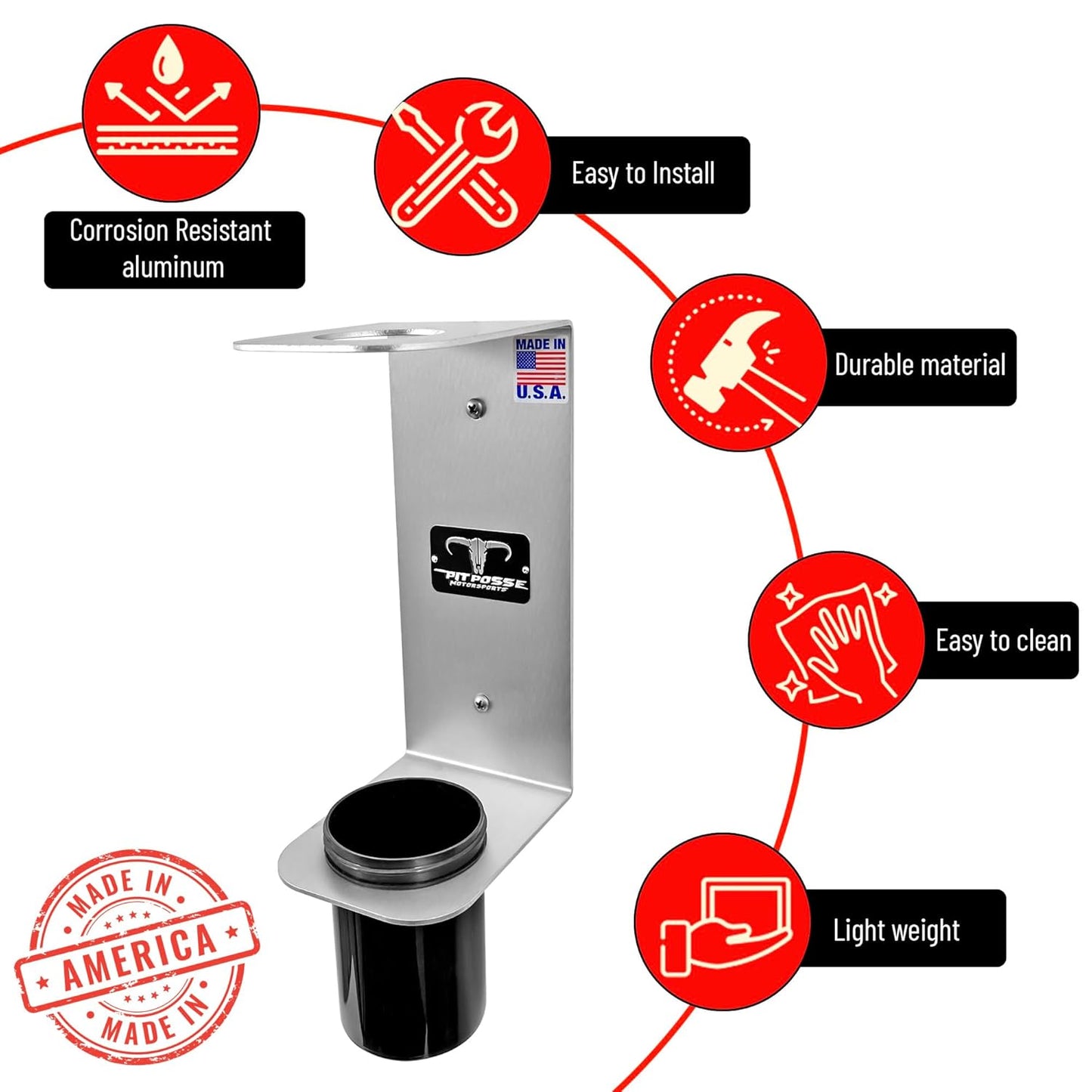 Pit Posse PP3364 Aluminum Oil Funnel Holder Storage Rack - Enclosed Trailer Garage Shop -Made in USA- Wall Mount Fluid Drain Funnel Caddy Hanger Automotive Organizer Removable Spill Free Universal Fit