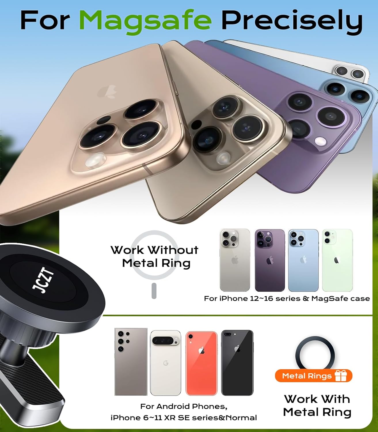 Magnetic Golf Cart Phone Holder Compatible with MagSafe iPhone 16 Pro Max Plus 15 14 13 12 Fits EZGO, Yamaha, Club Car, Icon, Golf Cart Accessories Essentials Gift for Friend Men Women Black