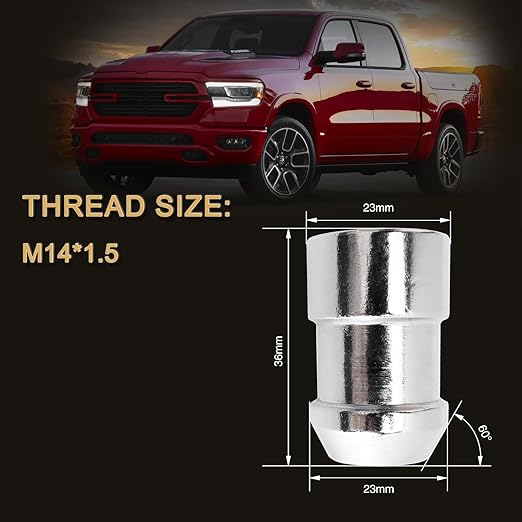 M14 x 1.5mm Wheel LocksSet, Fit for Ram 1500, Ram 2500, Ram 3500, F-150, F-250, F-350, Expedition, 4 Locking Lug Nuts 2 Pcs Key with 32Pcs Spike Lug Nuts+1 Key, Chrome
