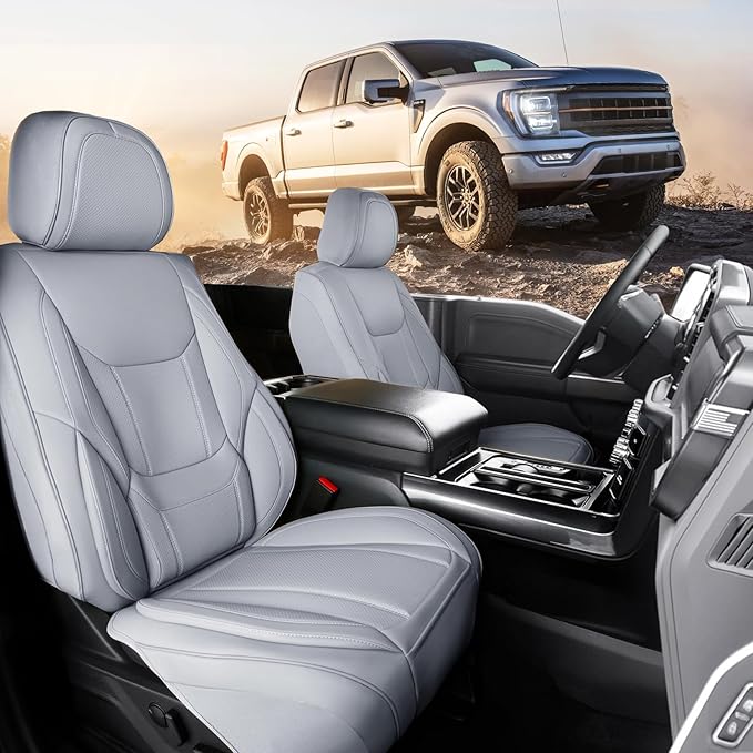 Coverland Custom Fit Car Seat Covers for Truck Compatible with [Avalanche, Sierra, Silverado 1500, 2500, 3500] Premium Waterproof Non-Slip Interior Seat Protector [Front Gray - Size Chart A106]