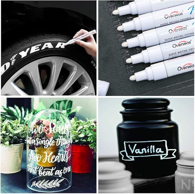Lesun Overseas White Paint Pens, 12 Pack Waterproof Oil-Based Paint Pen Set, Quick Dry and Permanent, Markers for Rock, Stone, Ceramic, Wood, Fabric, Plastic, Canvas, Glass, Mugs, Tires