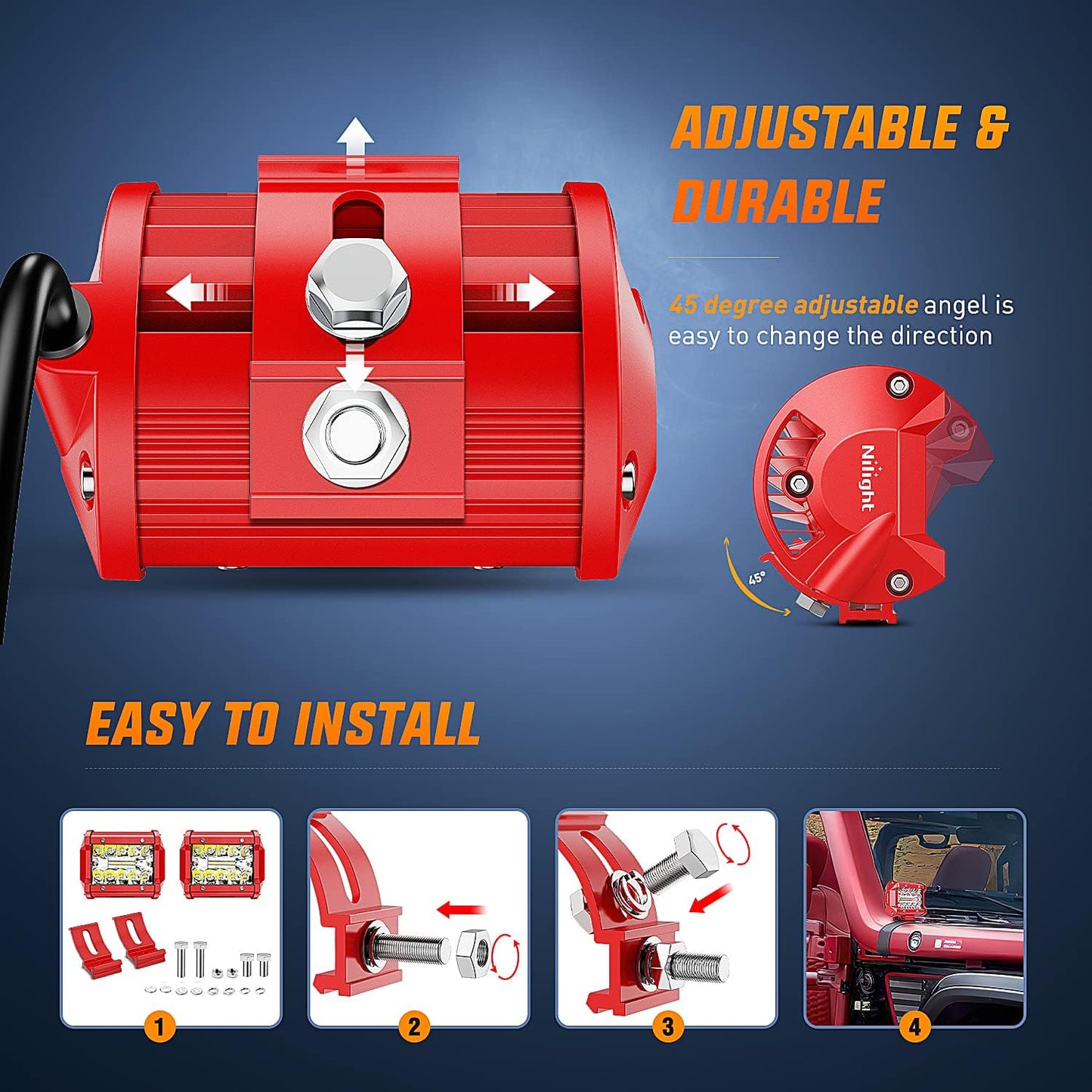 Nilight LED Light Bar 2PCS 60W 4Inch Triple Row Spot Flood Combo Lights w/Wiring Kit for Fog Driving Work Lighting on Off-Road Truck Tractor SUV ATV UTV Golf Cart Boats