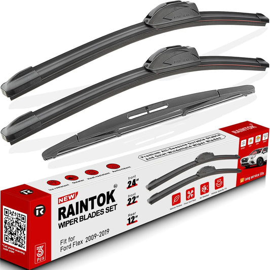 Windshield Wiper Blades Replacement for Ford Flex 2009 2010 2011 2012 2013 2014 2015 2016 2017 2018 2019 Original Factory Quality Front Rear Wipers Blade Set - 24" 22" 12" (Pack of 3)