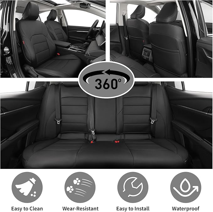 EKR Camry Car Seat Covers for Toyota Camry Hybrid LE,XLE 2012-2017 & Hybrid SE 2015-2017,Waterproof Leather Car Seat Cover Full Set for Trucks SUV-Faux Leather (Black)