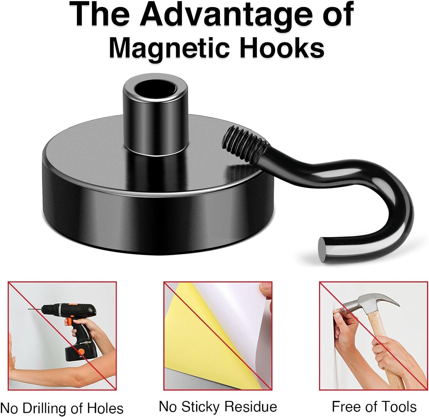 MIKEDE Magnetic Hooks, 25Lbs+ Black Heavy Duty Earth Magnets with Hook for Refrigerator, Strong Neodymium Magnetic Cruise Hooks for Hanging, Curtain, Grill and Kitchen - Pack of 4