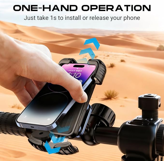 ADDMOTOR Motorcycle Phone Holder, Bike Handlebar Phone Mount, Quick Install Electric Bike Motorcycle Accessories, Anti-Shake Phone Clip for iPhone 16/15/14/13 Pro Max, 4.7-6.8" Phones, Black