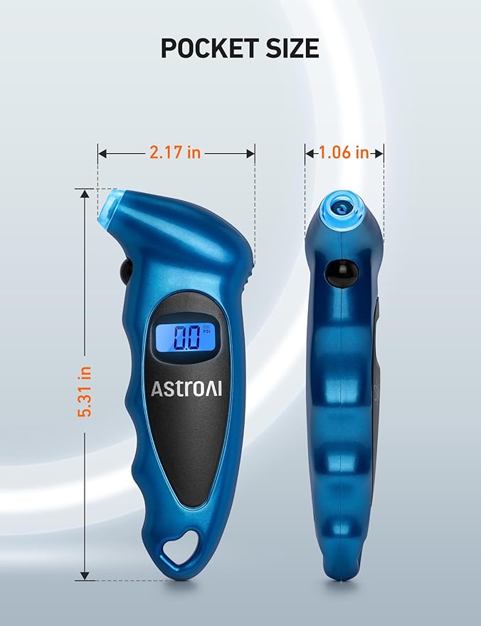 AstroAI Digital Tire Pressure Gauge 0-150PSI, Accurate in 0.1 Increments, Backlit LCD and Presta Valve Adaptor Included, 4 Units of Measurement for Car Truck Bicycle, Blue