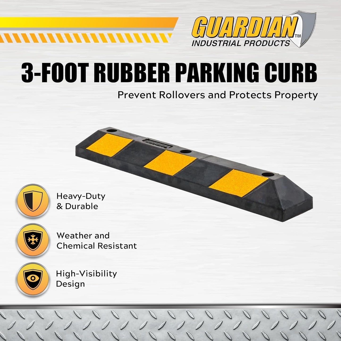 Guardian DH-PB-5 Heavy Duty Rubber Parking Curb - 36 Inch x 5.9 Inch