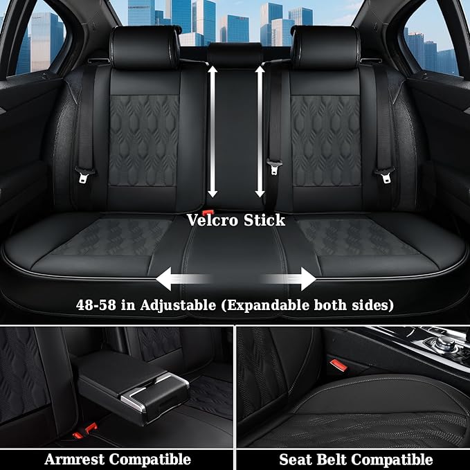 Coverado Car Seat Cover, Black Seat Cover for Cars, Luxury Leather Seat Covers Full Set with Embossed Pattern, Waterproof Car Seat Protector Car Seat Cushions Universal Fit Most Vehicle