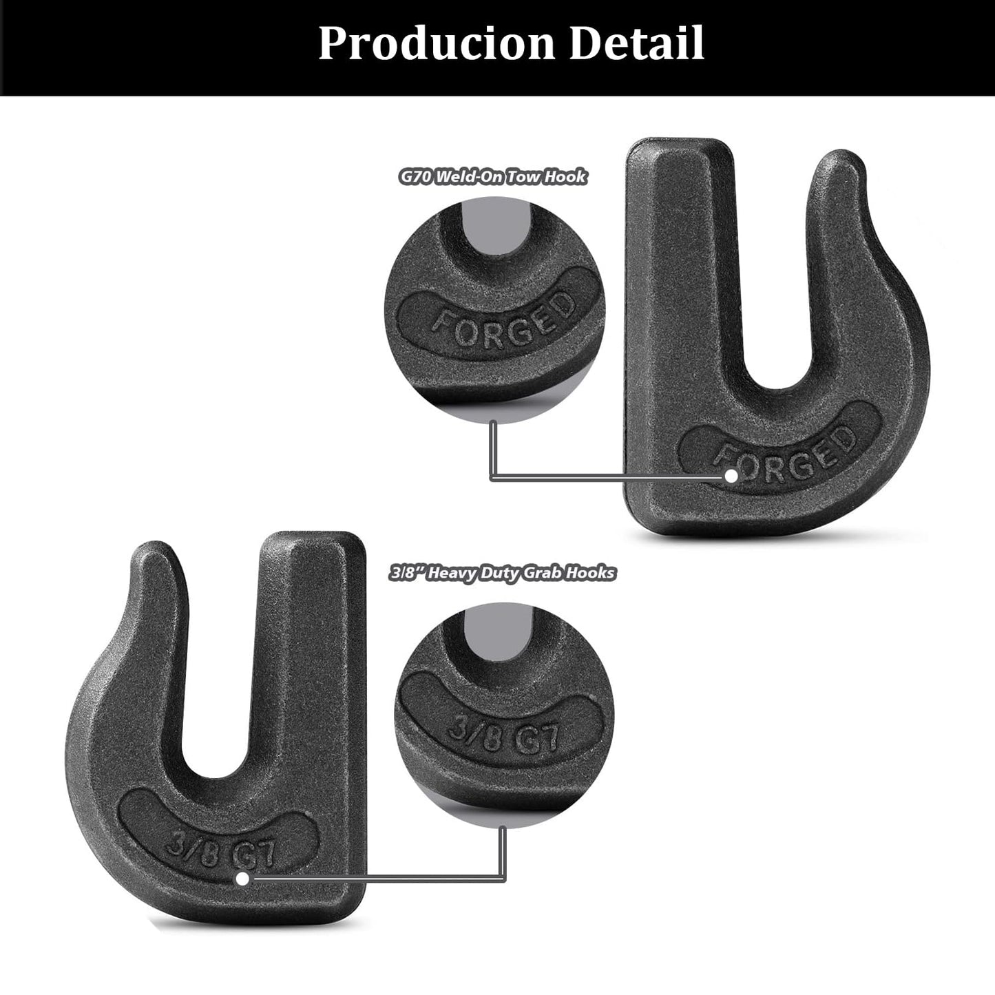 3/8 inch Weld On Grab Hooks, 4PCS Heavy Duty Clevis Grab Hook, G70 Tractor Bucket Hooks Great for Car, Truck, Tractors, Loader Bucket Forklift Trailer