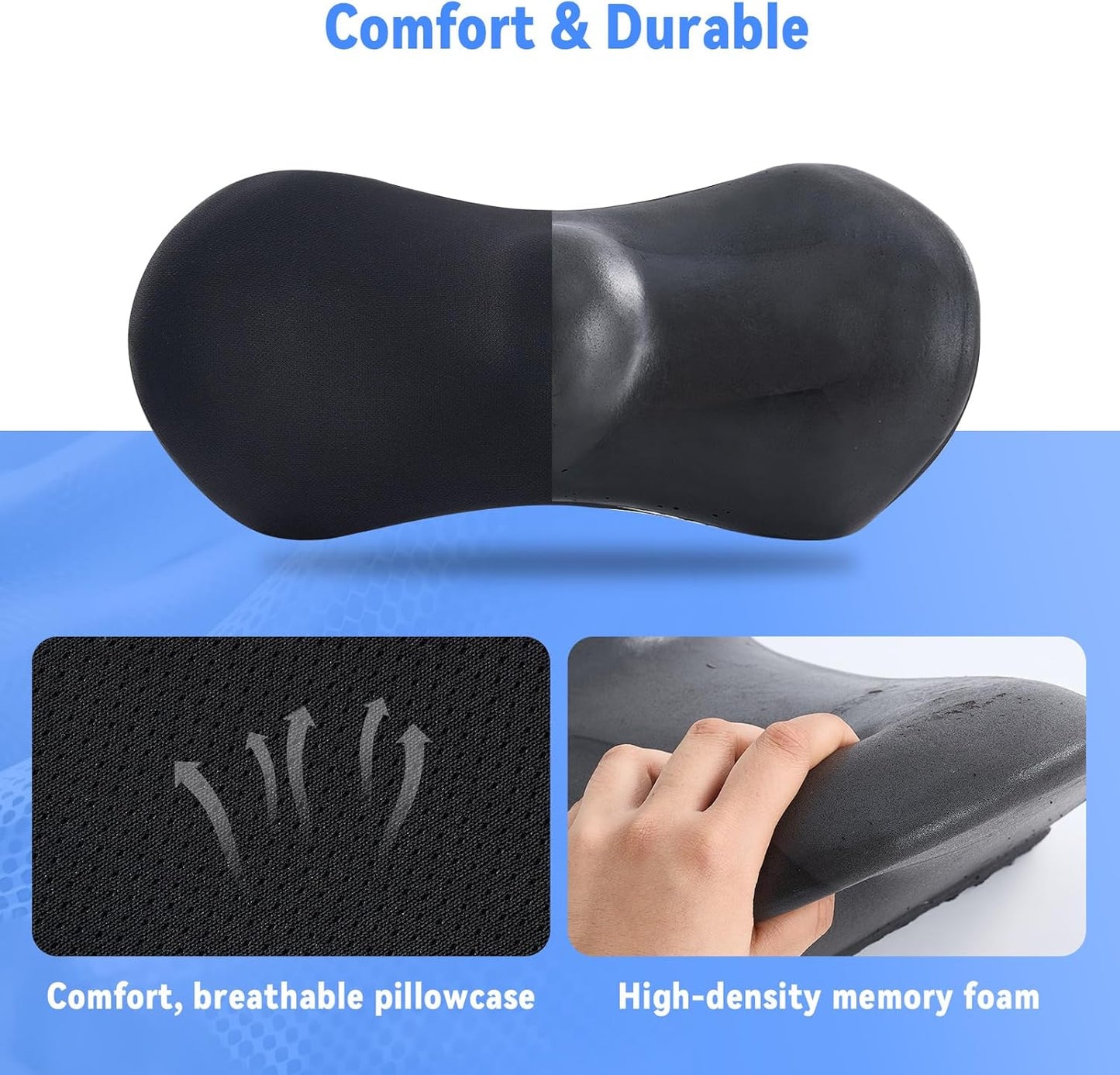 Lumbar Support Pillow for Office Chair and Car Seat, Lumbar Pillow with Adjustable Strap, Memory Foam Back Pillow for Lower Back Pain Relief, Back Support Pillow for Sitting, Driving, Traveling
