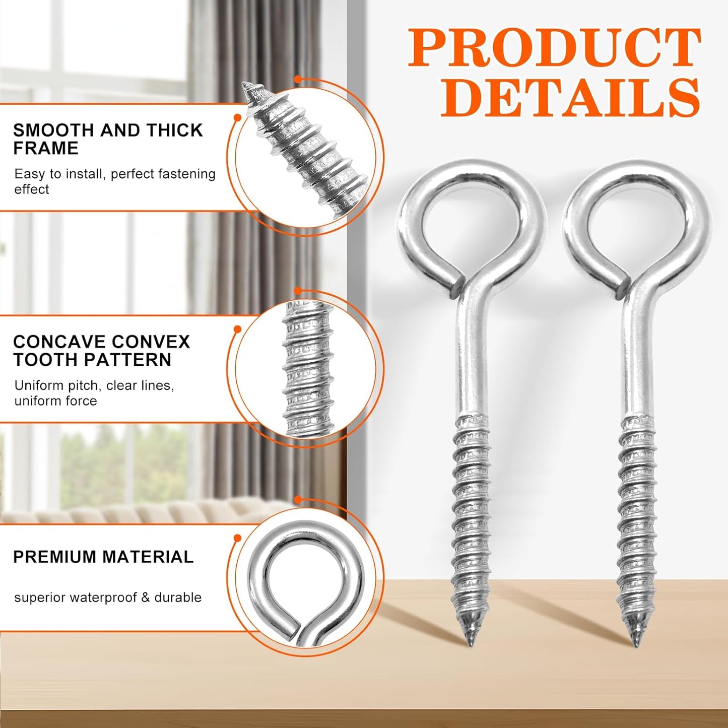 8Pcs Self Tapping Eyelet Screw Eye Bolt，6 Inch Heavy Duty Screw Eyes Hooks ，M10 Wooden Large Screw Eye Hook，Load Capacity 800 Lbs for Hammock ，Yoga，Heavy Indoor Outdoor Uses (8, M10-6 INCH)