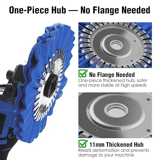 2PCS 8" Airway Buffing Wheel with 5/8" Arbor Flange-Free Hub，Blue Buffing Wheels for Angle Grinder, Heavy Cutting Metal Polishing Wheel for Aluminum Wheels Stainless Steel Metal Surface Prep