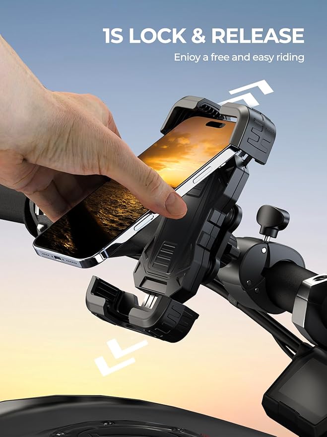 Motorcycle Phone Mount Holder, [150mph Wind Anti-Shake][7.2inch Big Phone Friendly] Bike Phone Holder, Motorcycle Handlebar Cell Phone Clamp, Compatible with iPhone 16 Pro Max, Tangerine