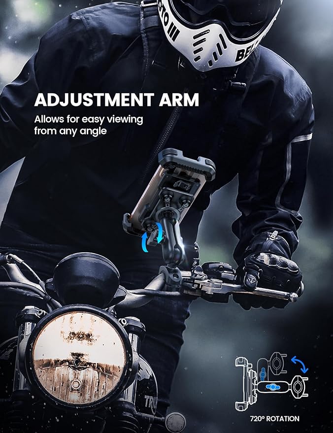 Lamicall Motorcycle Phone Mount Holder - [Dual Vibration Dampener] [Metal Adjustment Arm] Motorcycle Cell Phone Holder, Bike Handlebar Phone Mount, for iPhone 16/15/ 14/13 Pro Max, 4.7-6.7" Phones