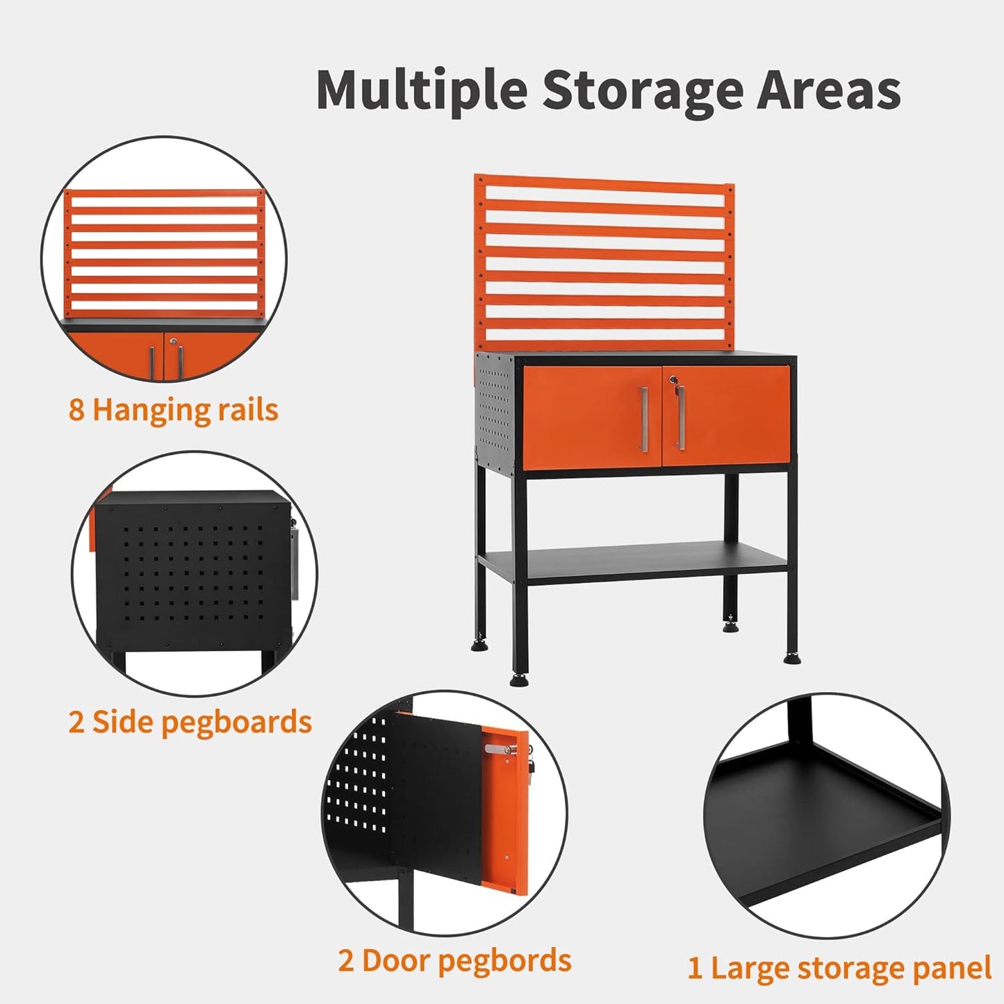 MCombo Metal Workbench for Garage, Adjustable Worktable with Storage Cabinet for Home Office, Basements, Bench-81 (Orange)