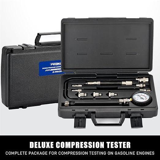 Engine Compression Tester Kit | 0-300 psi/20.7 Bar | Cylinder Compression Gauge, Multi-Size Spark Plug Adapters for Gasoline Engines