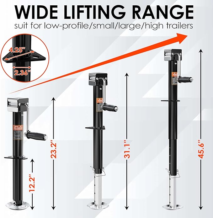5000 lbs A-Frame Trailer Jack, 15" Lift, Adjustable 5-Level Drop Leg, 5K Jack for RV Trailer Boat