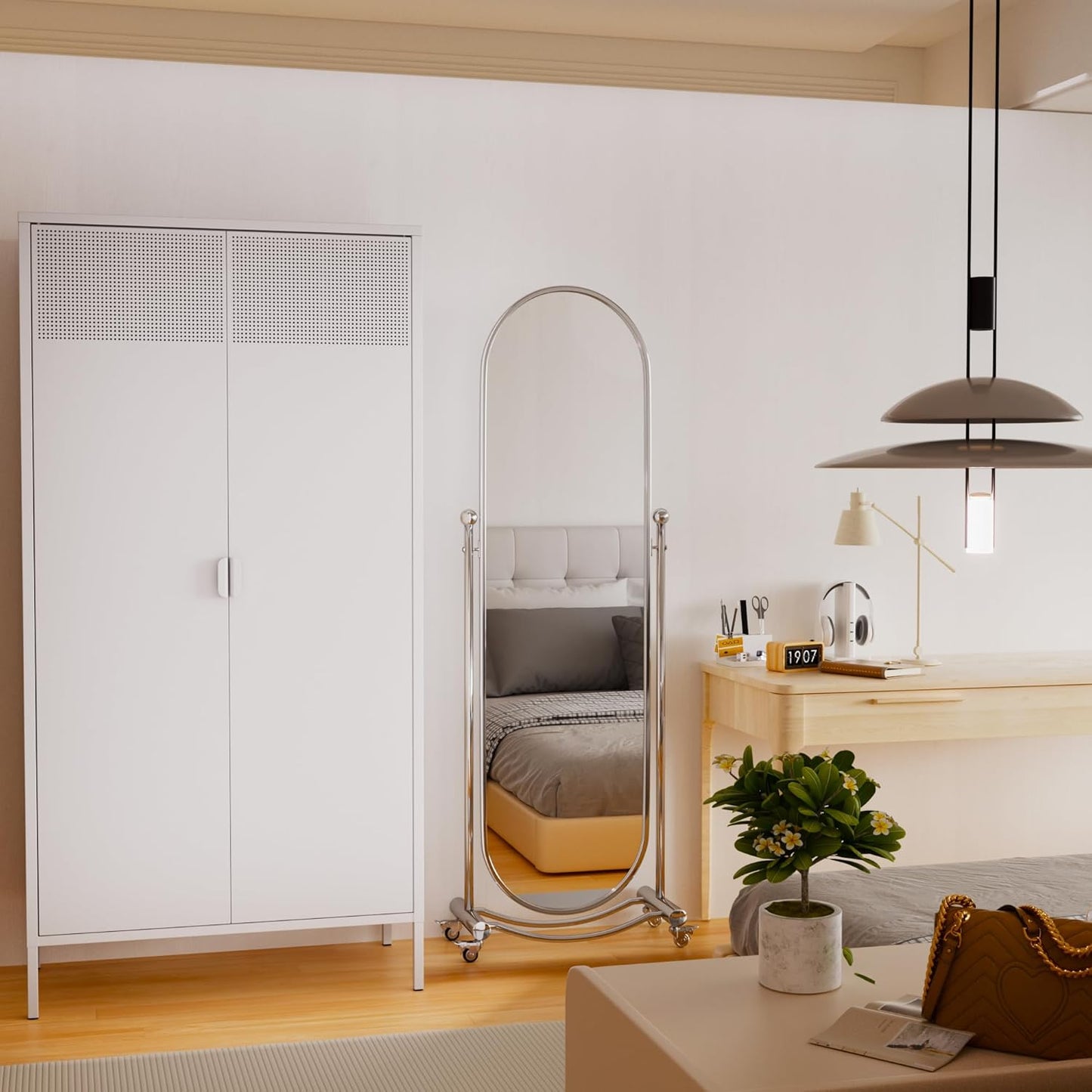 Metal Storage Cabinets Locker with Hanging Rod and Adjustable Shelves, 71'' Clothing Steel Storage Wardrobe for Home & Office, School, Employee,Gym(White, 71''H-Wardrobe)