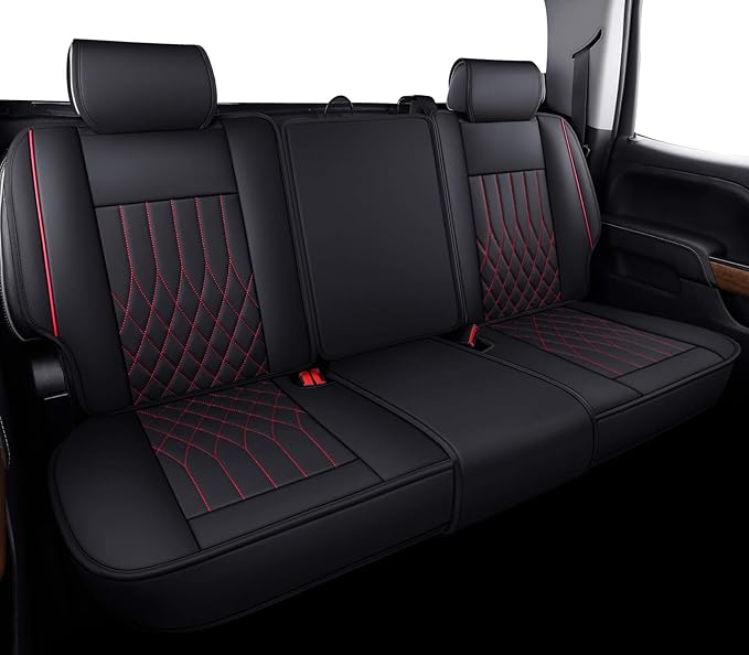 Aierxuan Chevy Silverado GMC Sierra Car Seat Covers Full Set, Custom Fit 2007-2025 1500 2500 HD 3500 HD Crew, Double, Extended Cab or Pickup Truck, with Waterproof Faux Leather (Black and Red)