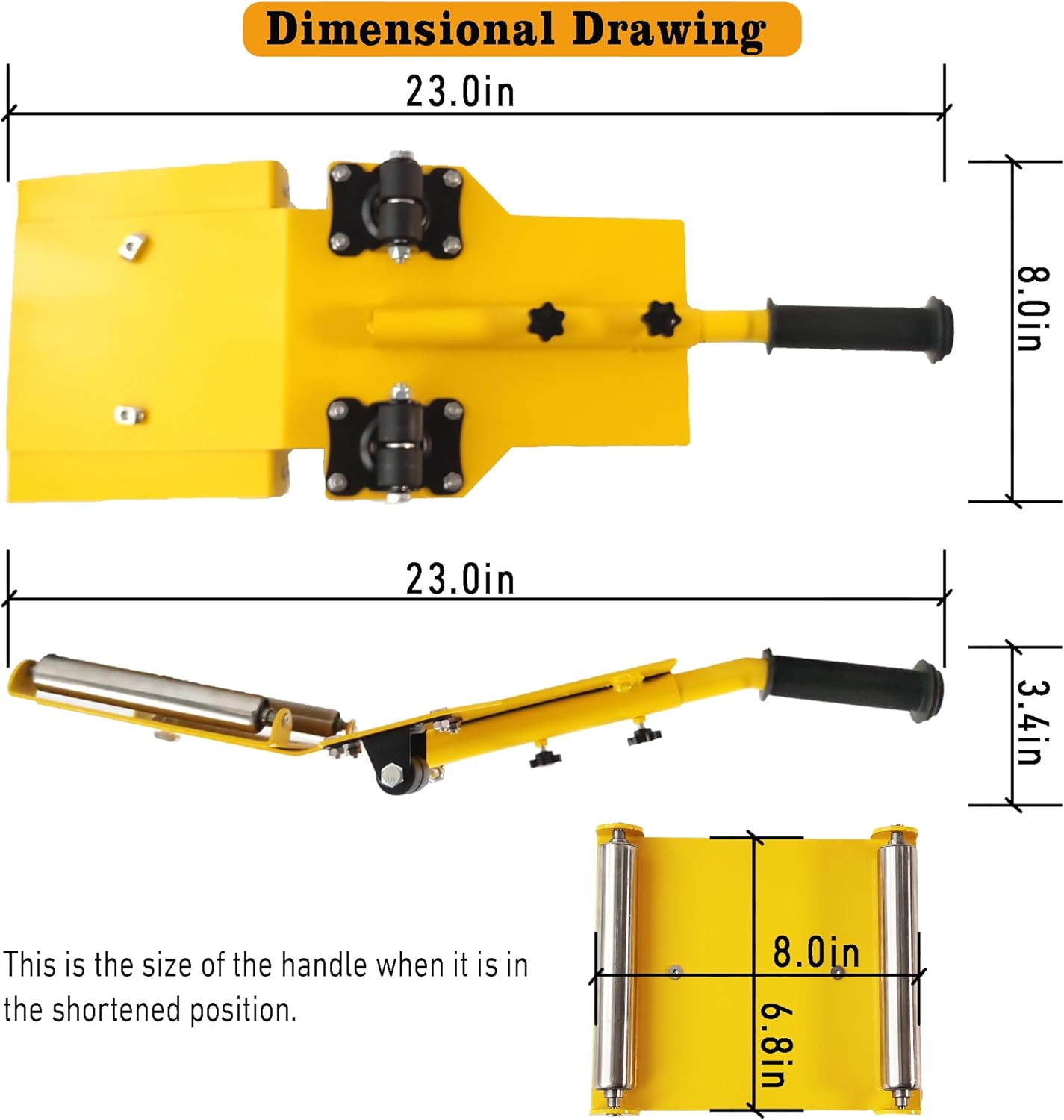 Adjustable Portable Tire Jack, Detachable Roller Plate, Heavy-Duty Tire Lifting Tool,Tire Dolly with A Load Capacity of 120 Pounds, Suitable for Cars, SUVs and Trucks, Bright Yellow Surface