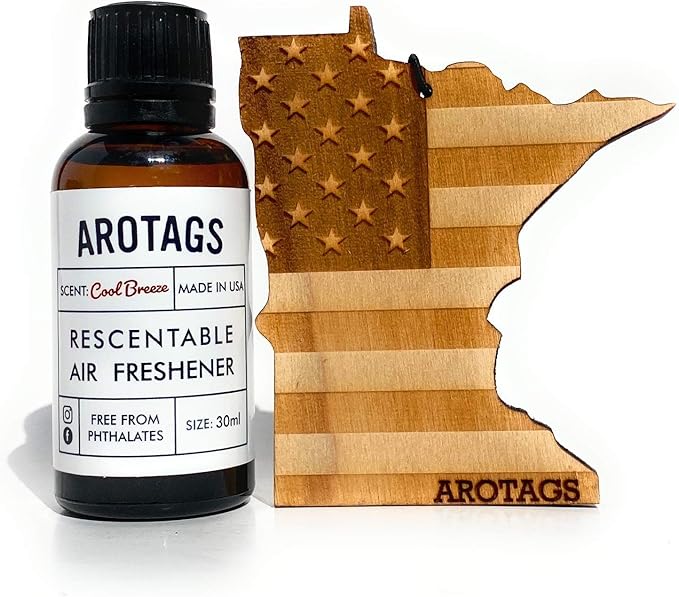 Arotags Car Air Freshener - Reusable Wood Diffuser - Hanging Odor Eliminator - Minnesota Patriot - Backwoods Birch Scent