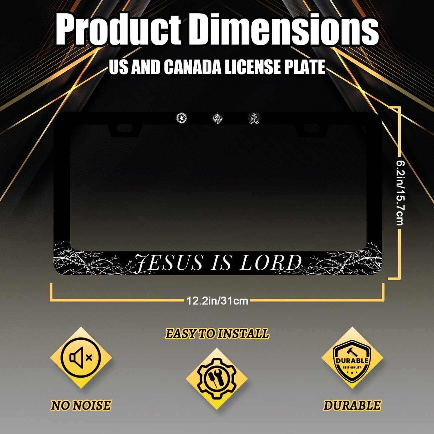 Jesus is Lord License Plate Frame Christian License Plate Holder Stainless Steel Funny Design with 2 Holes and Screws 12.3" x 6.3"