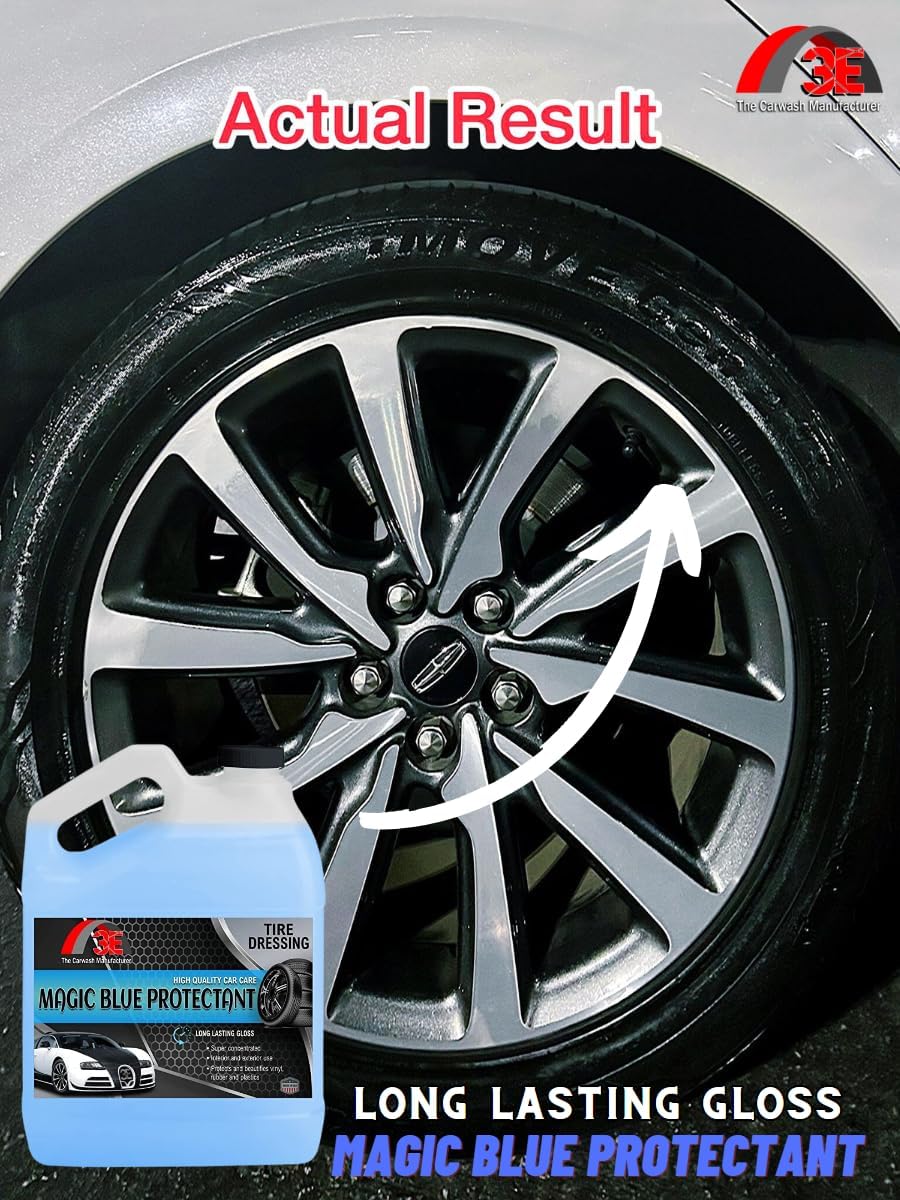 Magic Super Blue Tire Shine Protectant 128 Fl Oz – Long Lasting High Gloss Dressing for Vinyl, Rubber & Plastic - Silicone based Formula – Safe for Cars, Trucks, RVs, & More (1 Gallon)