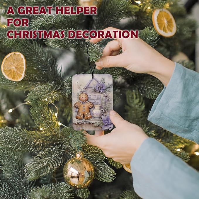 Purple Christmas Winter Car Air Freshener 4 Pcs, Winter Christmas Floral Gift Box Gingerbread Snowman Santa Claus Air Freshener Hanging Decor for Cars Closet Drawer Books Accessories Gifts