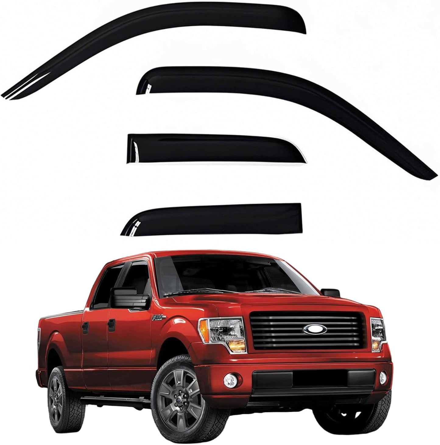 Window Visors Rain Guards fits 2009-2014 Ford F150 SuperCrew Cab, Out-Channel Window Wind Deflectors Vent Shades Accessories, Dark Smoke 4 Pcs, 2010 2011 2012 2013