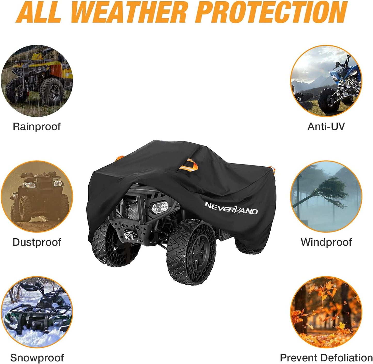 NEVERLAND ATV Cover - Waterproof Heavy Duty 4 Wheeler Quad Cover - All Season Weather Proof Outdoor UV Protection for Polaris Yamaha Suzuki Honda (Black XXXLarge)