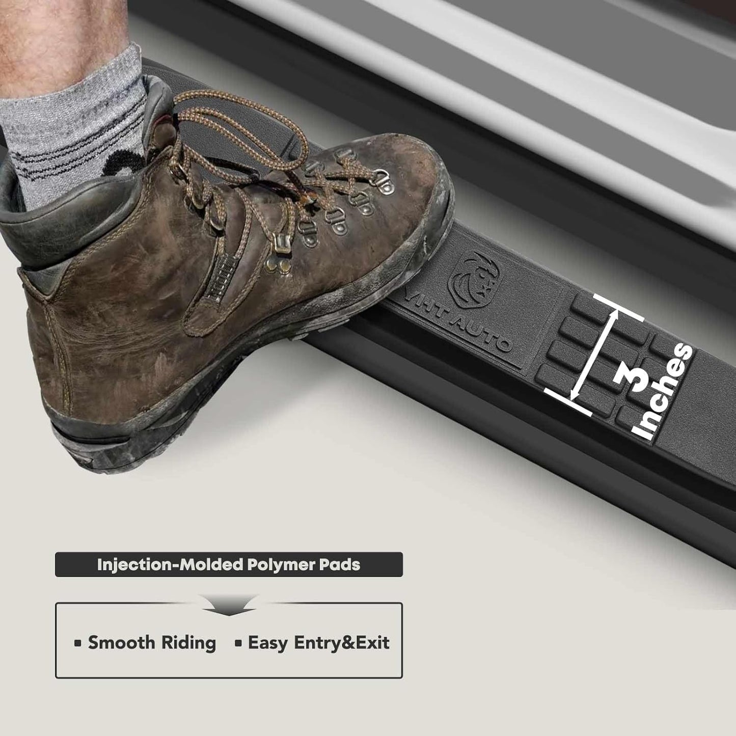 YHTAUTO 3 Inch Running Boards Side Steps Compatible with Chevy Silverado & GMC Sierra 1500/2500 HD/3500 HD 2019-2024, Crew Cab, Round Carbon Steel Black Powder, Truck Cab Side Step Rails