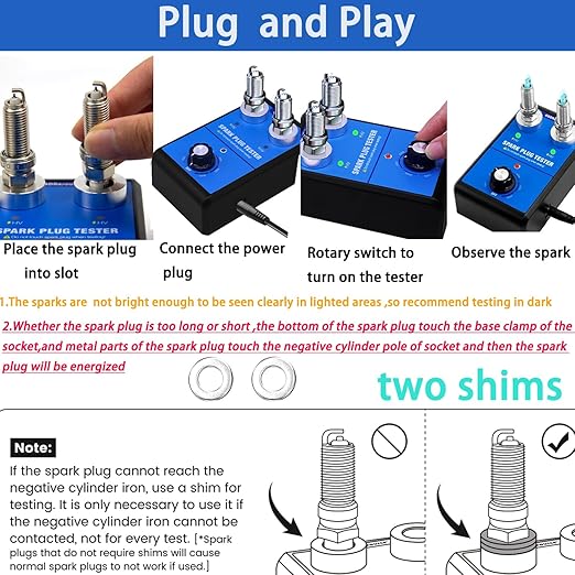 Spark Plug Tester, Dual Holes Automotive Engine Ignition Coil Tester 0 to 6000RPM Adjustable Working Frequency Car Motorcycle Spark Tester Tool for 12V Gasoline Vehicles Spark Plug Socket