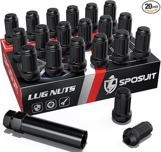 Sposuit M12x1.5 Spline Lug Nuts - Replacement for 1983-2023 Toyota Camry, 1996-2023 RAV4, 1998-2023 Sienna - Closed End Black Lug Nut with Socket(20 Pcs)