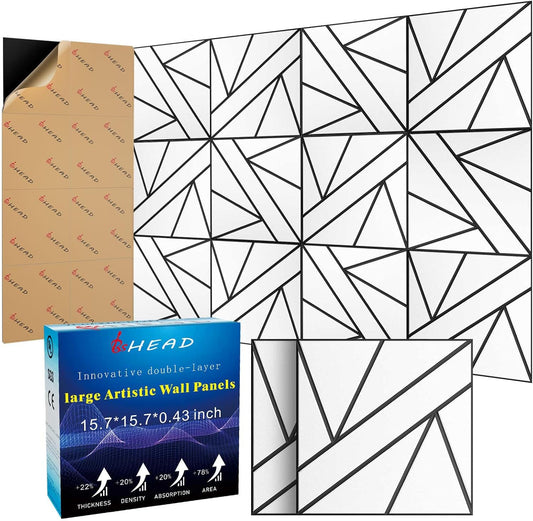 8 Pack 2-Layer Large Soundproof Wall Panels, 15.7 x 15.7 x 0.43 in Sound Proof Foam Panels for Walls, 1.2lb/ft* High Density, 3D Acoustic Panels,Artistic Noise Dampening Panels White&Black
